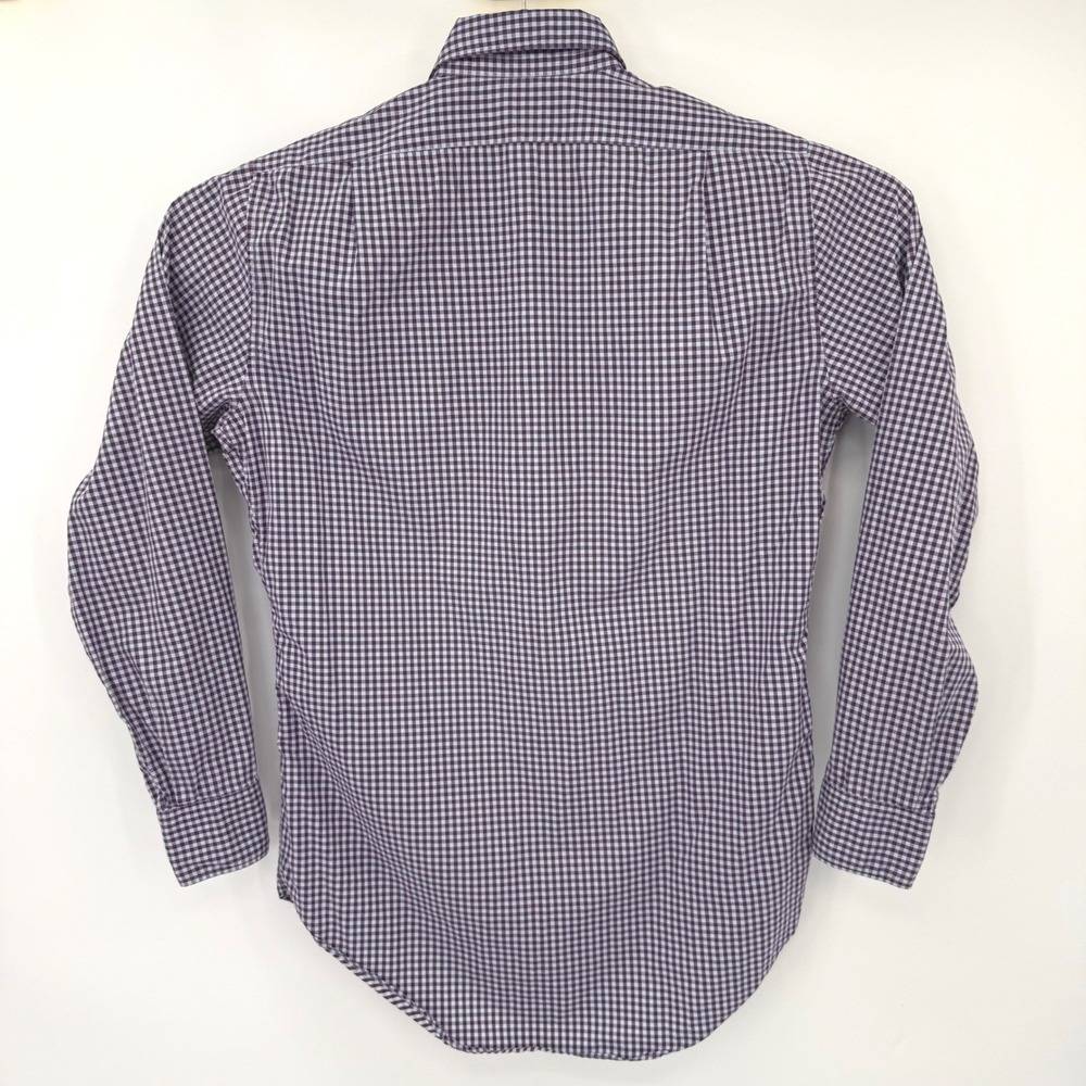 Sid Mashburn Button Up Men M Purple Gingham Spread Collar Long Sleeve Shirt FLAW - Picture 3 of 11